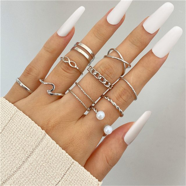Ring Set 19Pcs for Women Vintage Adjustable For Girls Pearl Punk Snake 2021  New Trendy Fashion Jewellery