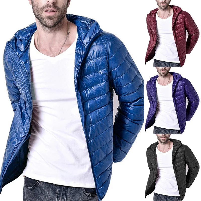 

Men's Winter Thin Coat Fashion Brand Autumn Winter Light Down Jacket Parkas Casual Solid Color Cotton-padded Hooded Overcoats