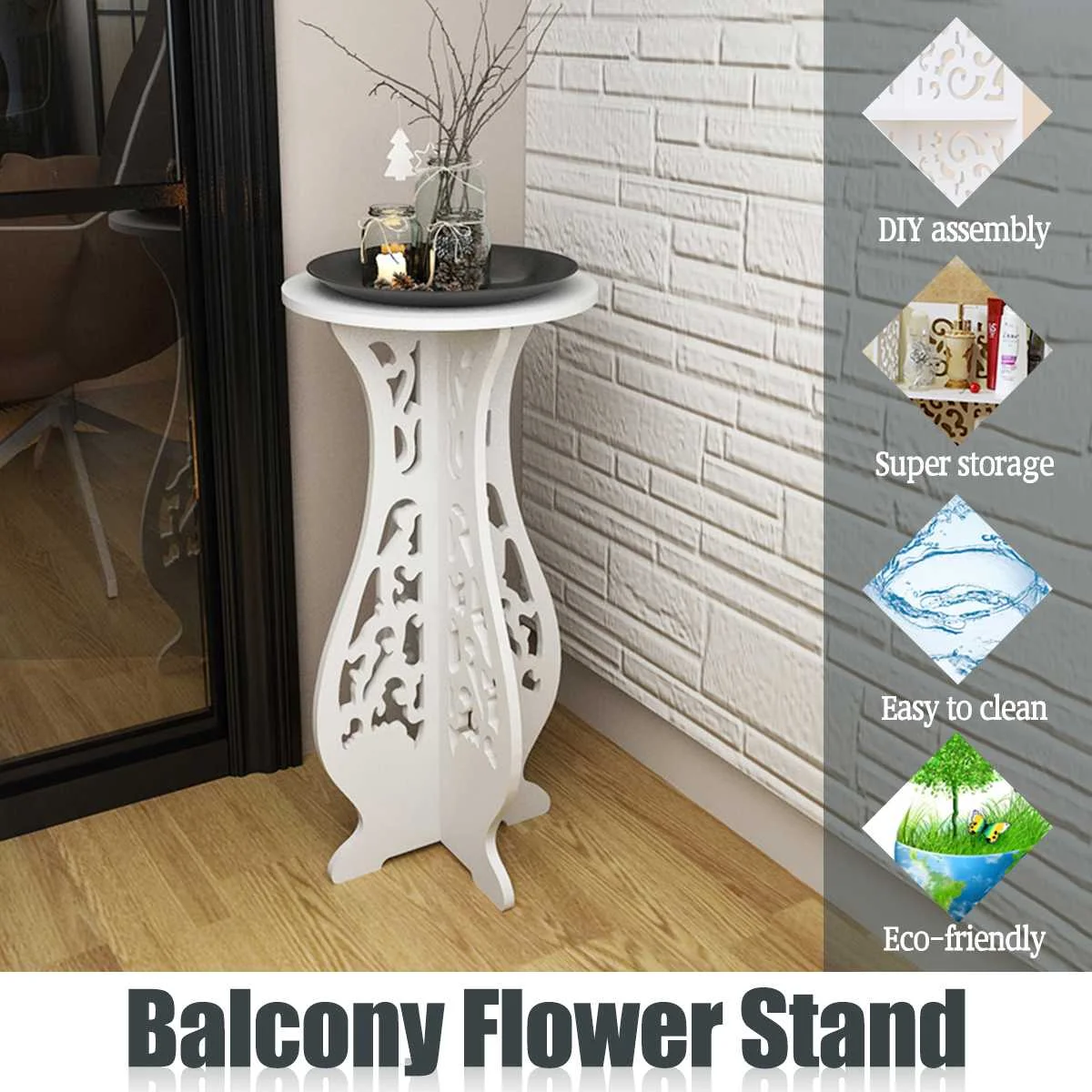 Балконный цветочный пол-стол круглый конец стенд садовое растение для дома украшение легкий прочный ДПК материал 25x25x45 см