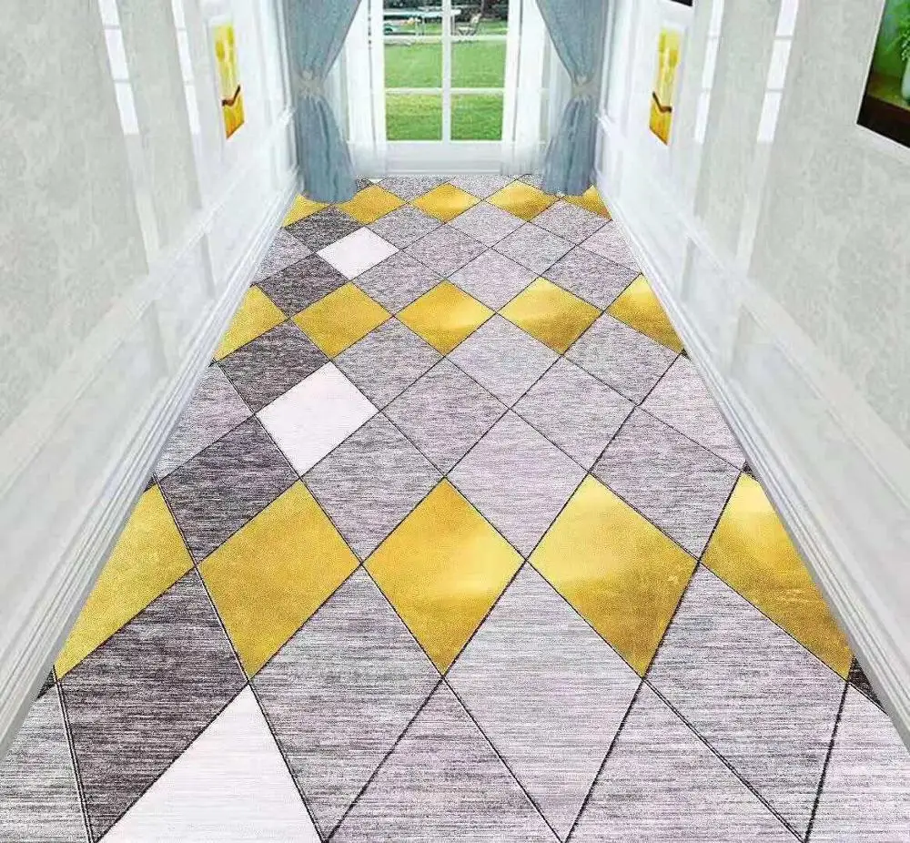 Nordic Style Geometric Rug Long Runner Carpet Home Corridor Living Room Area Rug Hotel Hallway Stairway Entrance Aisle Floor Mat