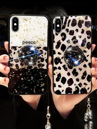 

Leopard-print Luxury Phone Case Full Drill Bracket For iPhone 11 Pro X XS MAX XR 6 7 8 Plus Epoxy For Samsung S10 S9 Note9 Cover