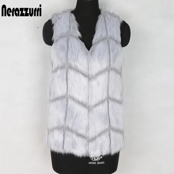

Nerazzurri Peach pink faux fur vest women fall 2019 grey black luxury fake fur gielt warm plus size sleeveless coat women 5xl