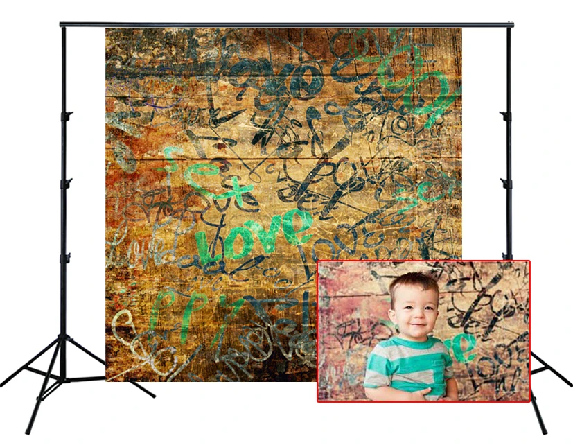 

HUAYI Photography Backdrop Newborns Child Baby Birthday Photobooth Background Graffiti Wooden Brick Wall Photo Backdrop XT-5034