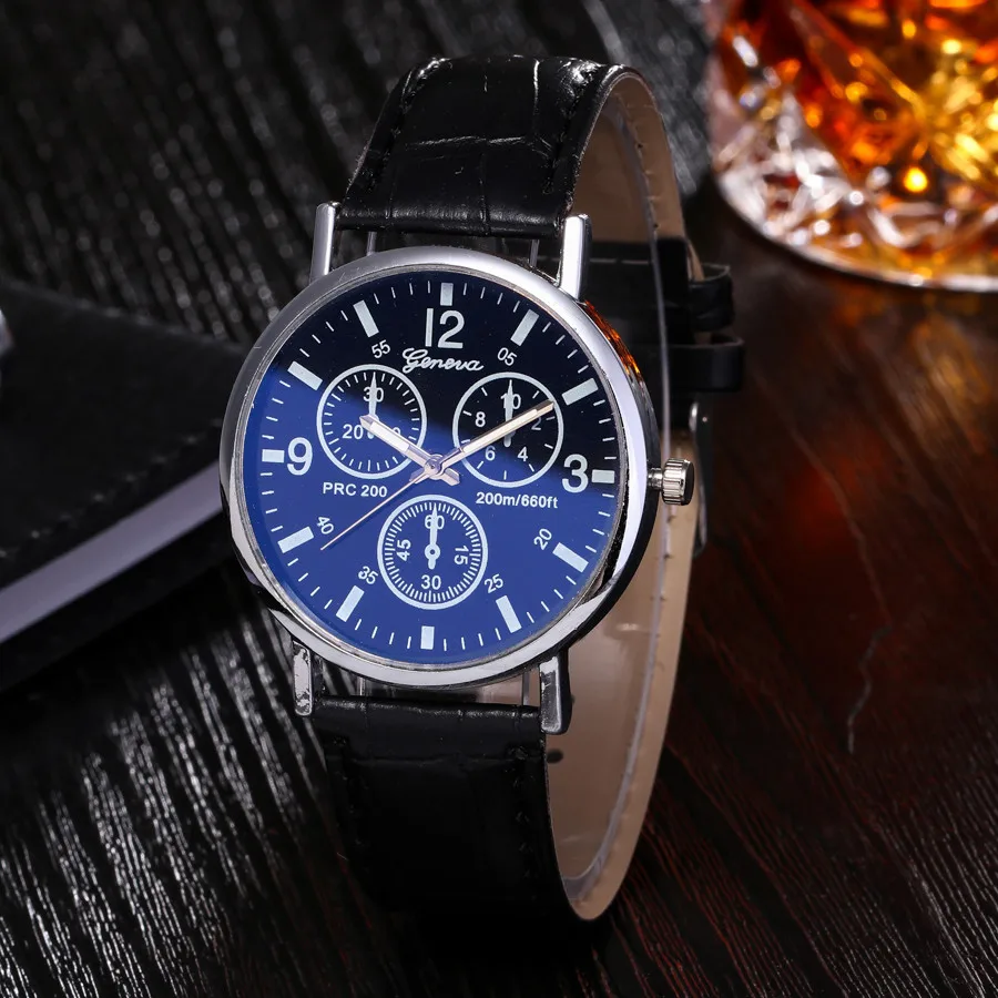 New Blu Ray Glass Watch Men Neutral Quartz Simulates Quartz Watch Clock Luxury Top Brand Cheap Watch Mens Watches