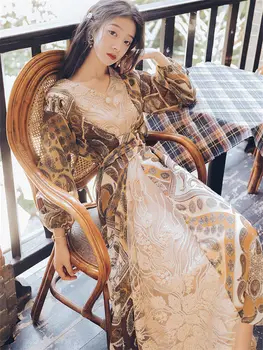 

Fashion Heavy Embroidery Retro Design Dress Female Autumn Slim Casual Printed Long Dress Women For Party Elegant Vestidos f2