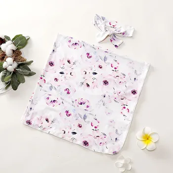 

Cute Newborn Baby Soft Floral Printing Blankets Swaddling 0-1T Infant Sleeping Bag And Headband Set