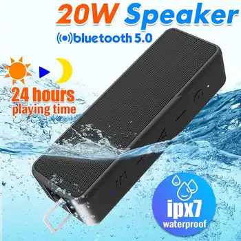 

20W Portable bluetooth 5.0 Wireless Speaker Better Bass Stereo 24-Hour bluetooth Range IPX7 Water Resistance Soundbar Subwoofer
