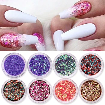 

1 Box Colorful Laser Nails Art Powder Glitter Sequins Silver Bling Polishing Nail Sequins Powder for UV Gel Nail Art Decoration