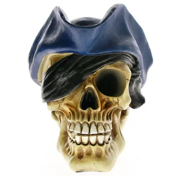 

[MGT] Gothic Pirate Skull Prop Viking Head Tricorn Hat Swashbuckler Statue Realistic Pirate Salor Skull Model Halloween Decor