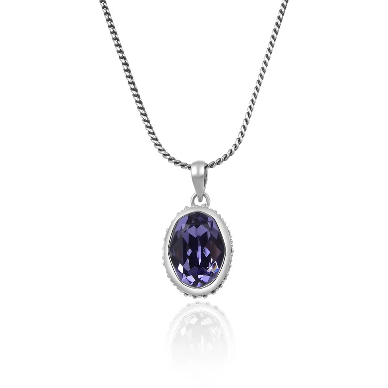 

Cross border exclusive new S925 Sterling Silver Necklace women's ethos simple Amethyst Pendant clavicle chain jewelry