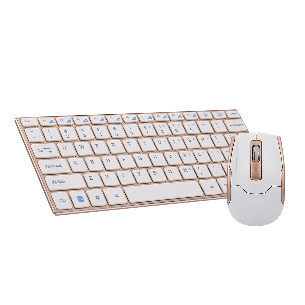 2.4G Mini Wireless Keyboard and Mouse Combo Alloy Panel Keyboard and Mouse Set for Windows Andriod Desktop PC - Цвет: Золотой