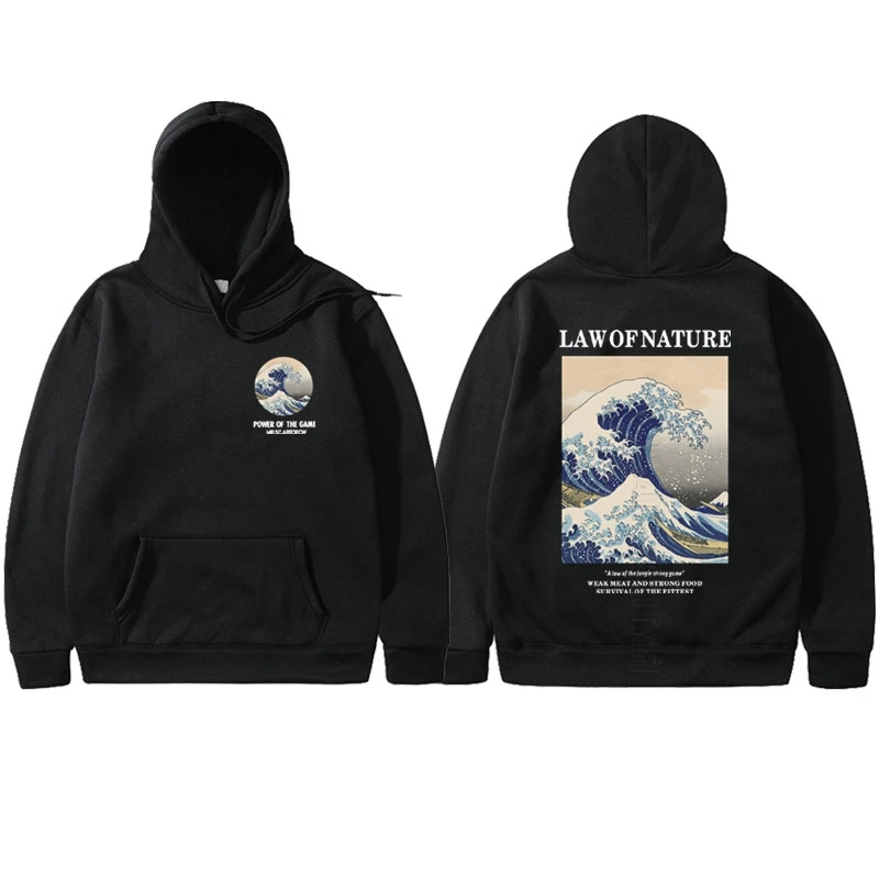 

Japanese Wave Printed Sweatshirt Hoodies Men And Women Wool Harajuku Hoodies Daily Casual Hip-Hop Streetwear Pullover