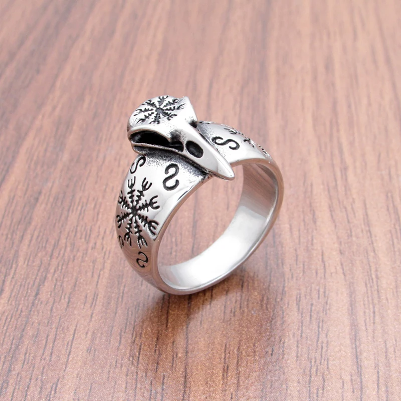 Spedizione Gratuita Acciaio Inossidabile 316L Colore Argento Mitologia Viking Crow Retro Raven Ring Nordic Amuleto Biker Jewelry