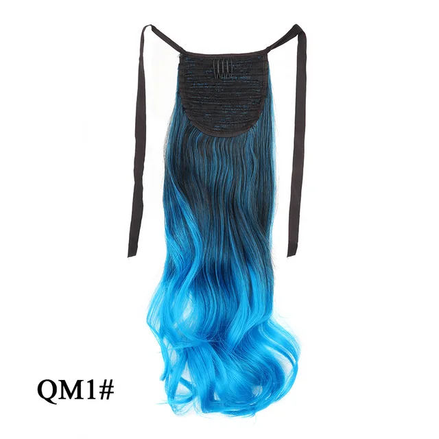Leeons 20'' Synthetic Ponytail Hair pieces Heat Resistant Fiber Straight Ribbon Clip In Hair Extension 21 colors Brown Black qm1