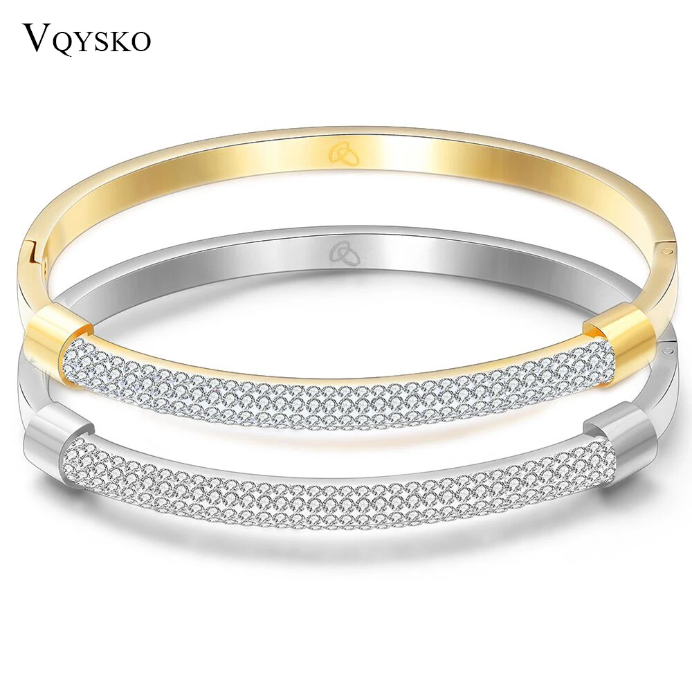 Cuff Bangles Bracelets Crystal Stainless-Steel Jewelry Charming Women Fashion for Cz