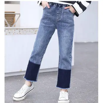 

INS Hot Girls Jeans Mid Elastic Waist Straight Children's Clothing for Girl 3-13 years old Spring and Autumn Kids Clothes