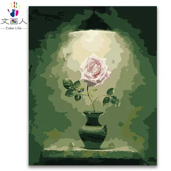 

rose vase flower under the light diy digital rose painting by numbers coloring by numbers classical flower painting with frame