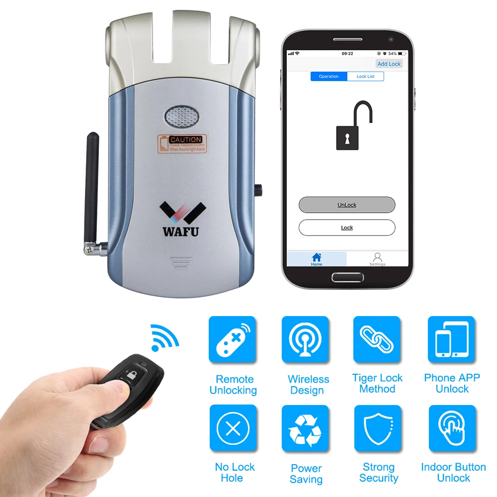 

WAFU Remote Control Intelligent Electronic Lock Wireless Invisible Anti-theft Security Door Lock Keyless Entry Door APP Unlock