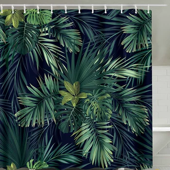 

1pc 180 x 180cm Green Leaves Printing Shower Curtain Bearoom Modern Natural Plant Pattern Polyester Bathroom Curtains