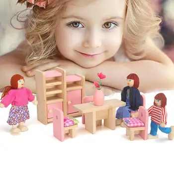 

Baby Infant Pink Furniture Dollhouse Wooden Children Gifts Puzzle Playing Toys Fashionable Parent-child Interactive Toy