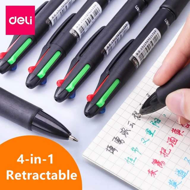 Deli Multicolor Pens 4-in-1 Retractable Ballpoint Pens 4 Vivid