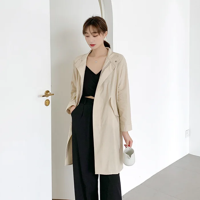 

Designer Womens Trench Coats Fashion Draw String Waist Long Coats Luxury Long Sleeve Casual Autumn Coats