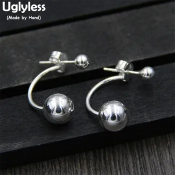 

Uglyless Genuine S925 Sterling Silver Handmade Glossy Balls Earrings for Women Simple Fashion Dual Wearings Beads Brincos Bijoux