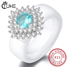 Модные дизайнерские обручальные кольца с кристаллами, лидер продаж, кольца для женщин, AAA, голубой, белый, циркон, кубический, Элегантные керамические кольца, женский подарок