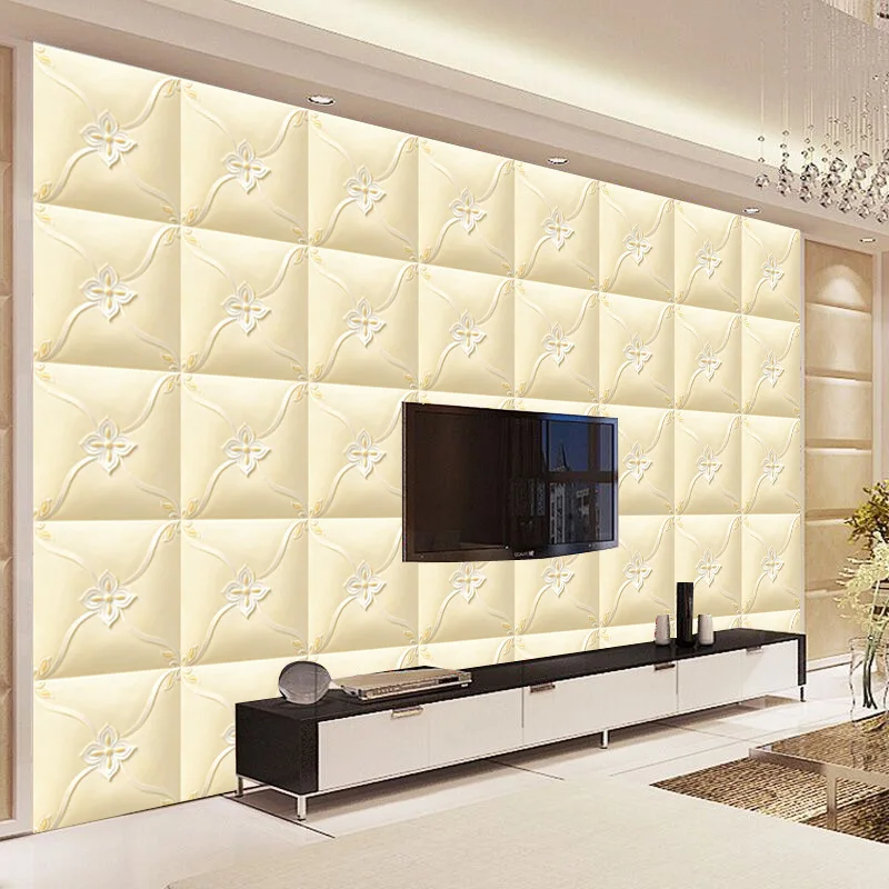 

European Style Luxury Model Leather 3D TV Backdrop Wallpaper Simple Bedroom Living Room Soft Bag Wallpaper Thick Stereo
