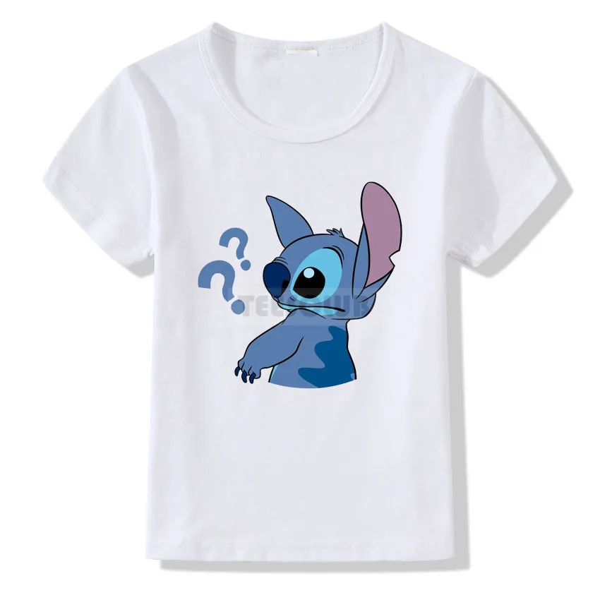 Lovely Lilo and Stitch Print T shirt Kids Cartoon Summer Tops Birthday T-shirt For Children Fashion Short Sleeve White Tshirt