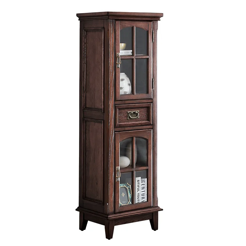 All Solid Wood Wine Cabinet Bathroom Cabinet Side Simple American Style Bathroom Floor Narrow Side Storage