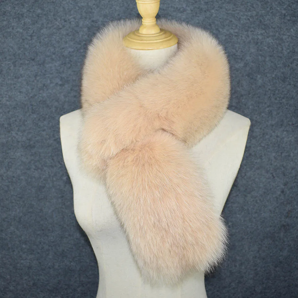 beige pink MS. Minshu шарф из натурального Лисьего меха полный мех толстый и теплый зимний шарф мягкий женский лисий мех шарф воротник - Цвет: beige pink