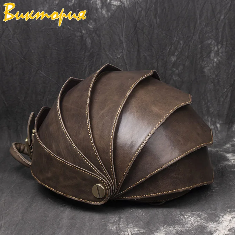 

CHARA'S brand ladies leatherBeetle Shape Shoulder backpack men's backpack leather Travel Casual bag