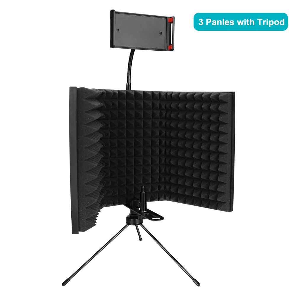 Microphone Isolation Shield with Tripod High Density Foam Wind Screen Foldable Isolation Cover for Microphone Recording bluetooth microphone Microphones