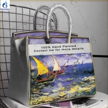 

Hand Drawing handmake Art Vincent Willem van Gogh SEA BEACH Women's 100% genuine leather bags handbags crossbody bags for women