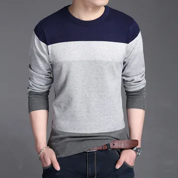 

Men's Wool Pullover Patchwork O-neck Slim Fit Autumn Winter Warm Thick Long Sleeve Clothes Knitted Cotton Casual Male Sweaters
