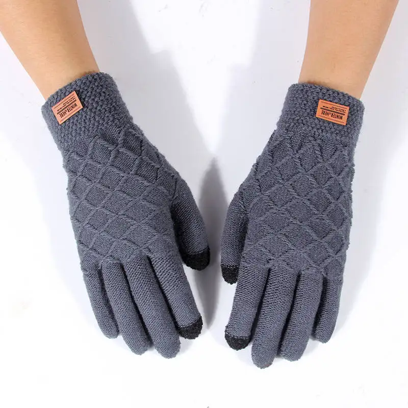 

Autumn Winter Men Knitted Gloves Touch Screen Male Thicken Warm Wool Cashmere Solid Gloves Men Mitten Handschoenen Gloves