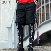 Повседневные шорты в стиле хип-хоп с буквенным принтом и лентами, спортивные мужские шорты-карго, спортивные шорты для скейтборда, мужские уличные брюки