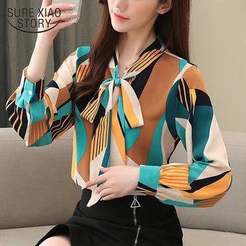 

Blusas 2020 Spring Womens Tops and Blouses Fashion Printed Chiffon Shirts Long Sleeve Bow Ladies Femininas Elegante 8091 50