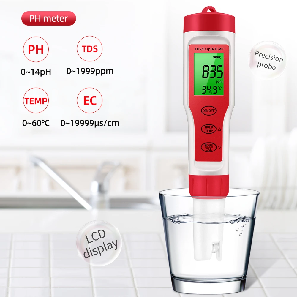 ~ kant evalueren vermoeidheid Digital PH Meter TDS/EC/PH/Temperature Meter 4 in 1/3 in 1 Water Quality  Monitor Tester for Pools Drinking Water Aquarium 40%off|PH Meters| -  AliExpress