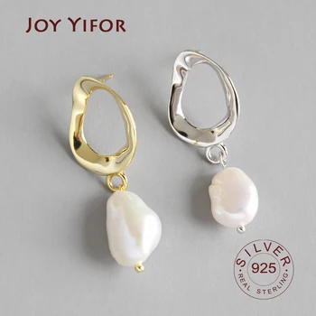 

Pure 925 Sterling Silver Earrings Drop Women Round Geometric Baroque Freshwater Pearl Hook Dangle Earring Ear Drops