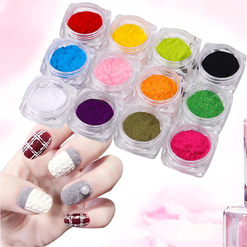

12Colors/set Nail Powder DIY Velvet Shimmer Nai Plush Powder Candy Color High-Pigment Decor Easy To Apply Nail Art Powder TSLM1
