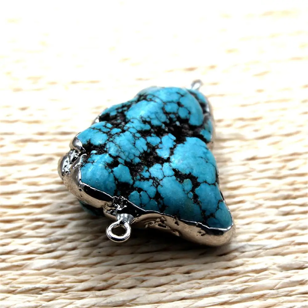 

Wholesale 12pc/lot Natural rough stone irregular turquoises bracelet necklace pendant connector double hanging plating sliver