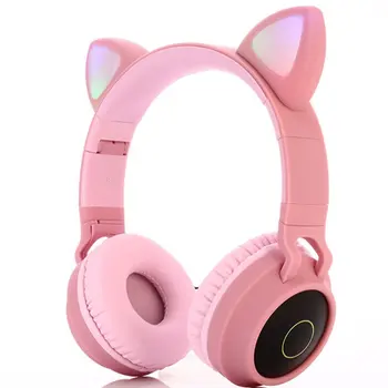 

Cute Cat Bluetooth 5.0 Headset Wireless Hifi Music Stereo Bass Headphones LED Light Mobile Phones Girl Daughter Headset For PC