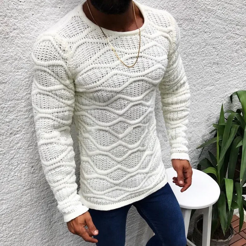 MJARTORIA осенний зимний мужской повседневный однотонный приталенный вязаный пуловер с круглым вырезом и длинными рукавами тонкий свитер