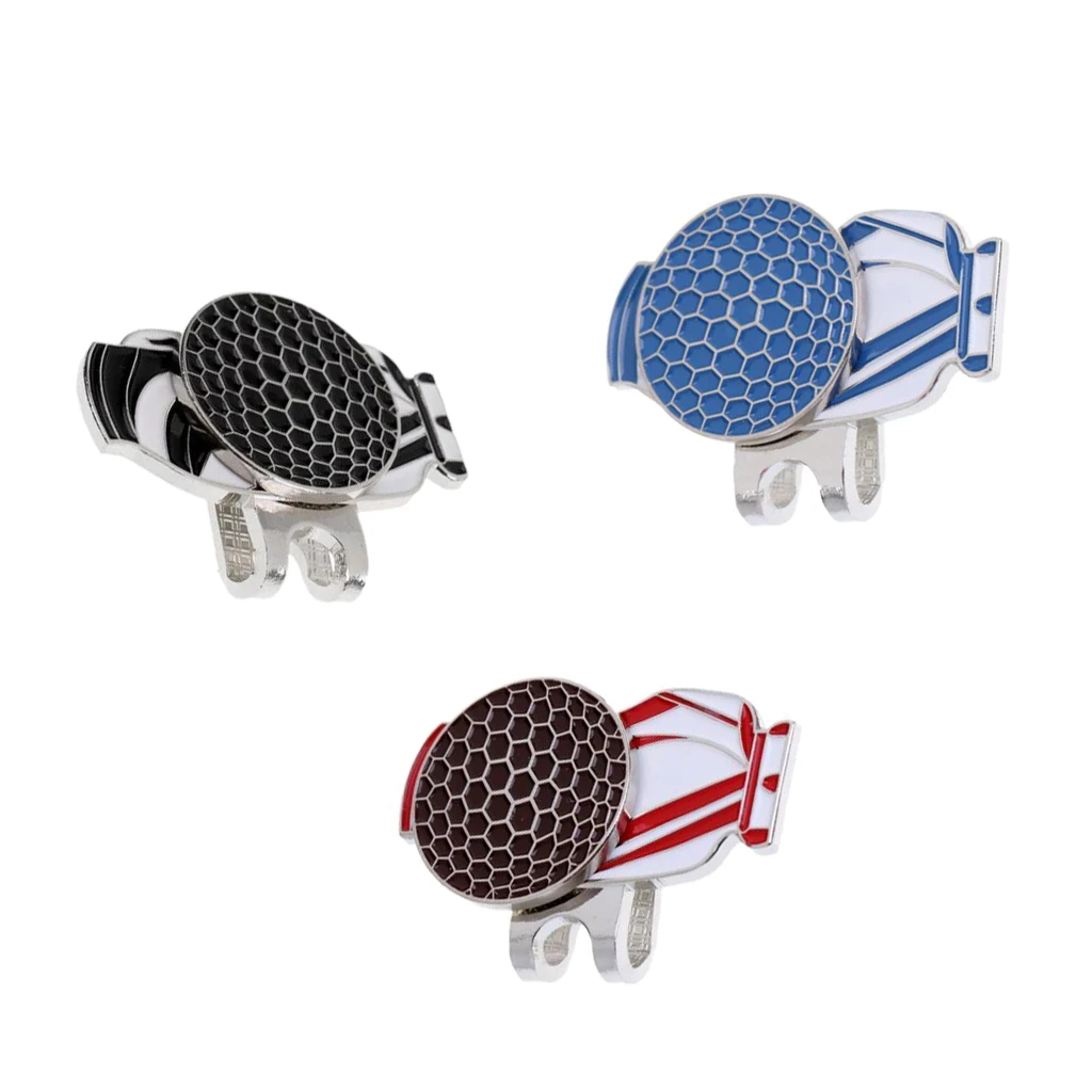 Magnetic Visor Hat Clip and Golf Ball Marker Alloy Golf Bag Pattern, Set of  3