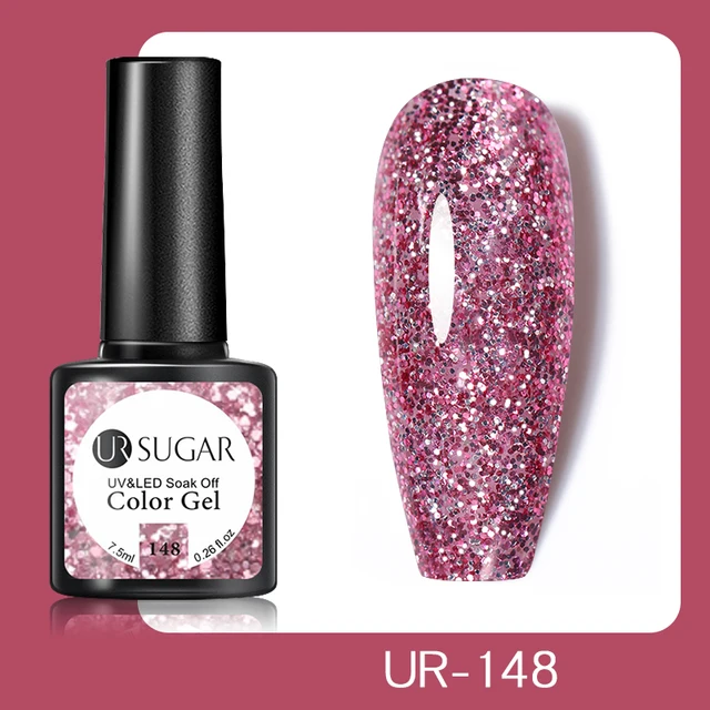 UR SUGAR 7.5ml Pink Reflective Glitter Gel Nail Polish Silver Purple Sequins Soak Off UV Gel Nail Art Manicuring Nail Gel UR-148