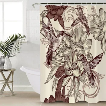 

Straight Birds Bathroom Shower Curtain Polyester Fabric With 12 Hooks Waterproof Fabric Shower Curtain