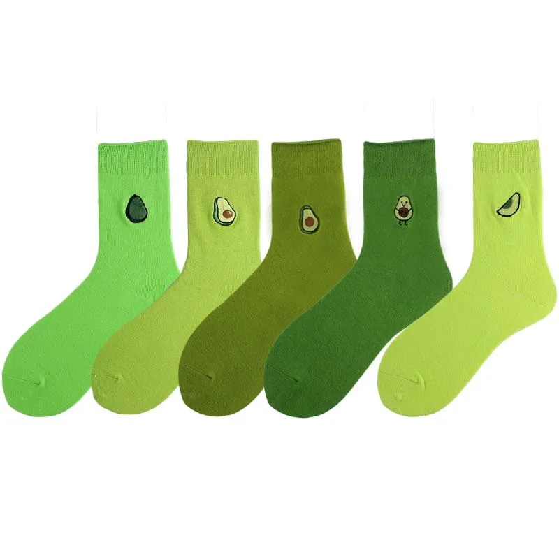 SOPLCAALCK Cotton Embroidery Harajuku Funny Socks 5 Color Green Avocado Creative Heap Heap Socks