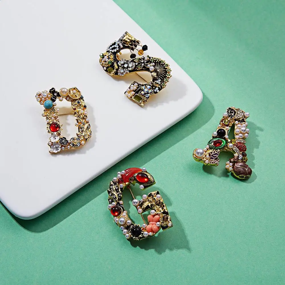 Women Rhinestone Faux Pearl Letter A D G S M Brooch Pin Cardigan Jewelry Gift | Украшения и аксессуары